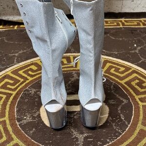 Silver Glitter Peep-Toe Women's Boots